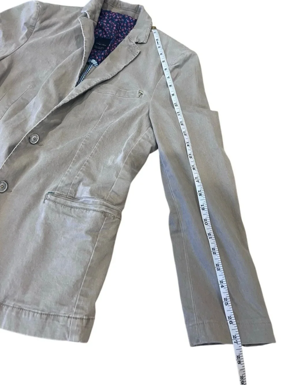 Zara Man Blazer Cotton Denim Tan Khaki Size Large